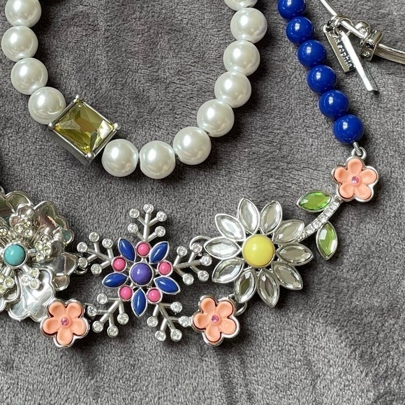 SET ❤️ Lia Sophia Colorful Rhinestone Necklace & 4 Bracelets Pearl Breast Cancer - Picture 5 of 16